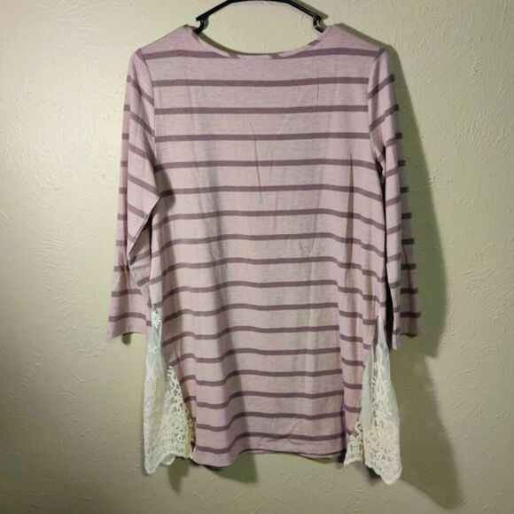 Red by BKE Purple Stripes Long Sleeve Tunic Top with Lace Side Details Sz. Small - Picture 7 of 10